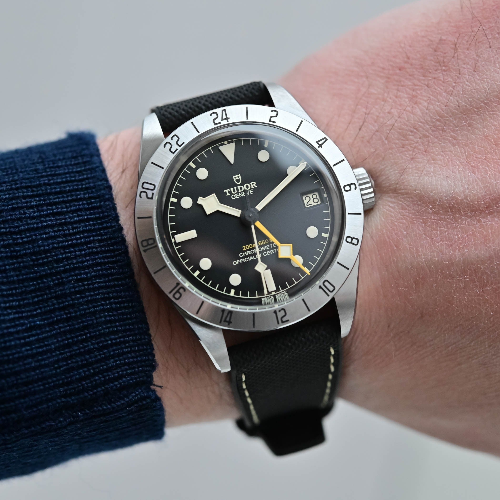 Tudor Black Bay Pro Black Dial Silver Steel Strap Watch for Men - M79470-0001