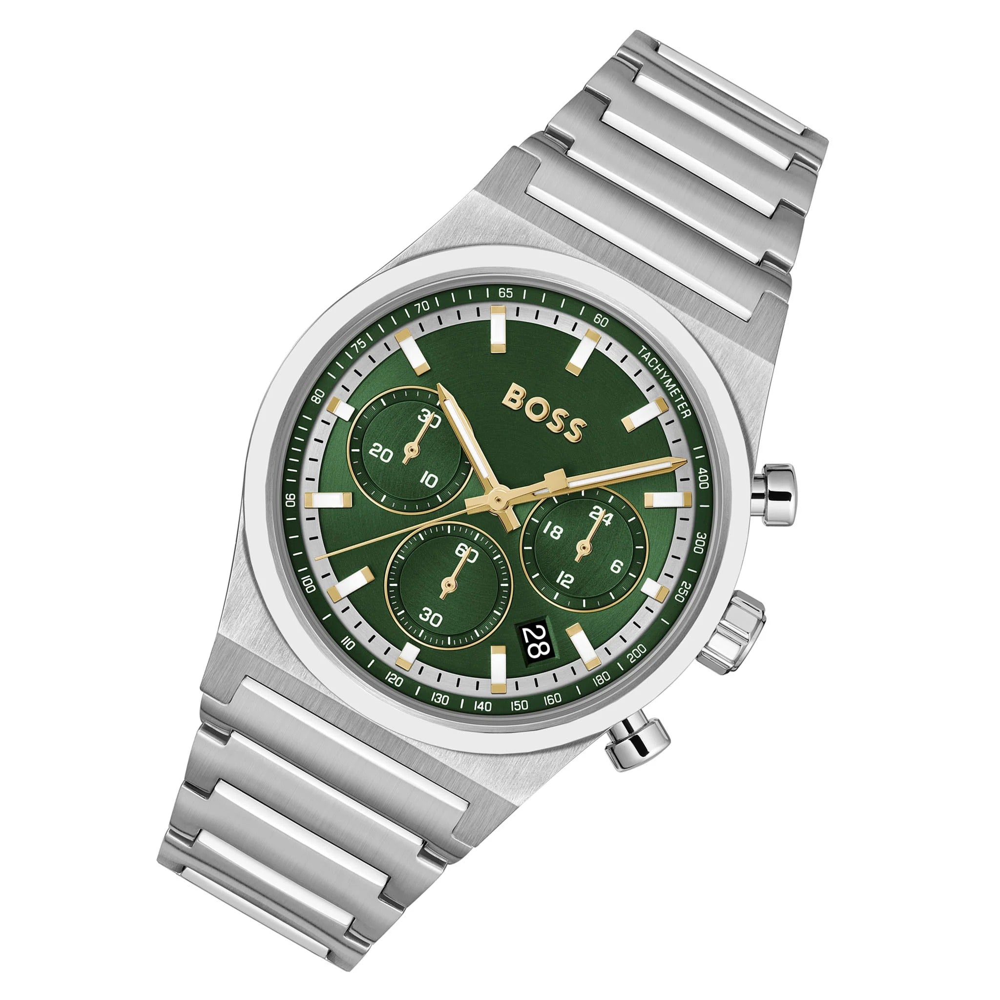 Hugo Boss Candor Chronograph Green Dial Silver Steel Strap Watch for Men - 1514220