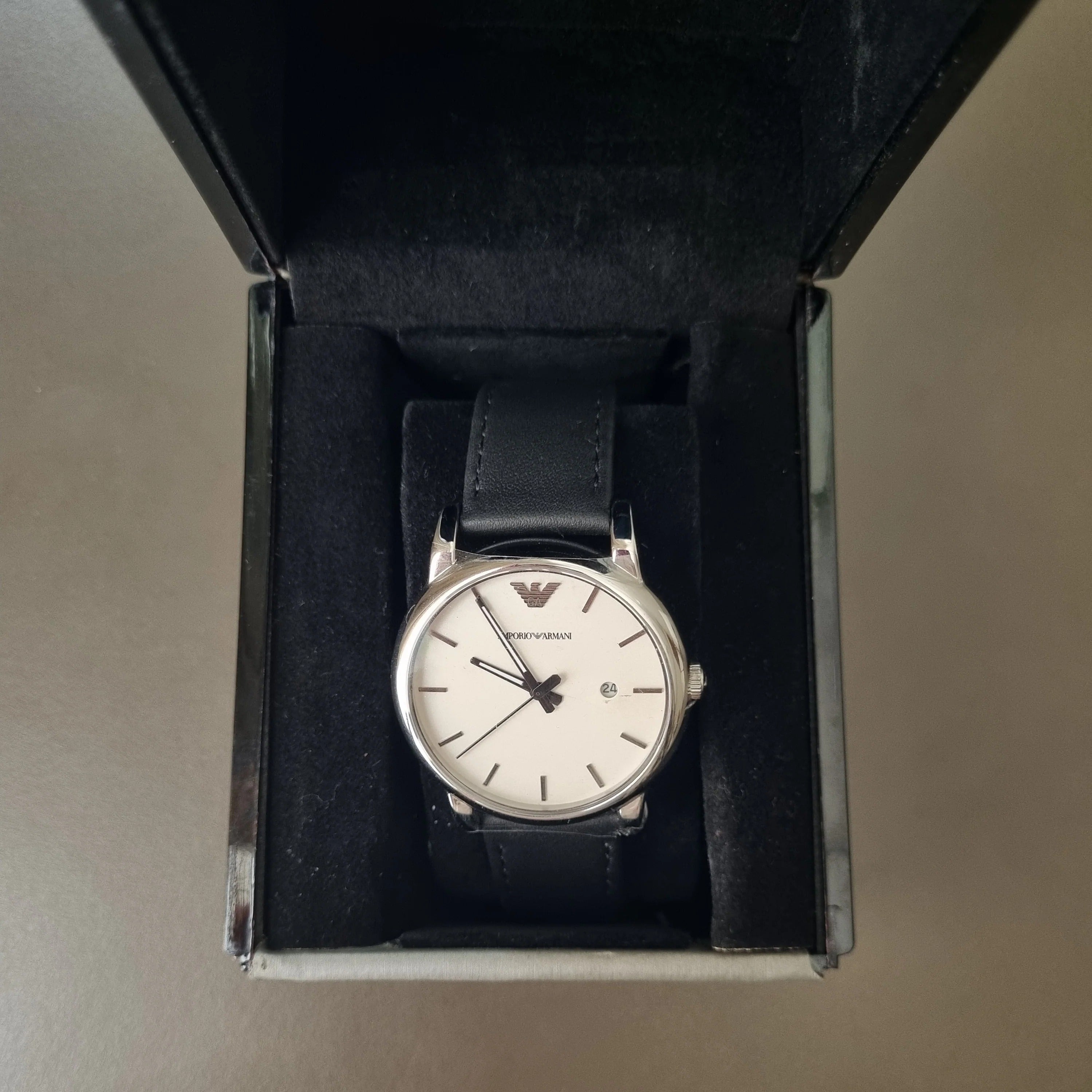 Emporio Armani Luigi White Dial Black Leather Strap Watch for Men - AR1694