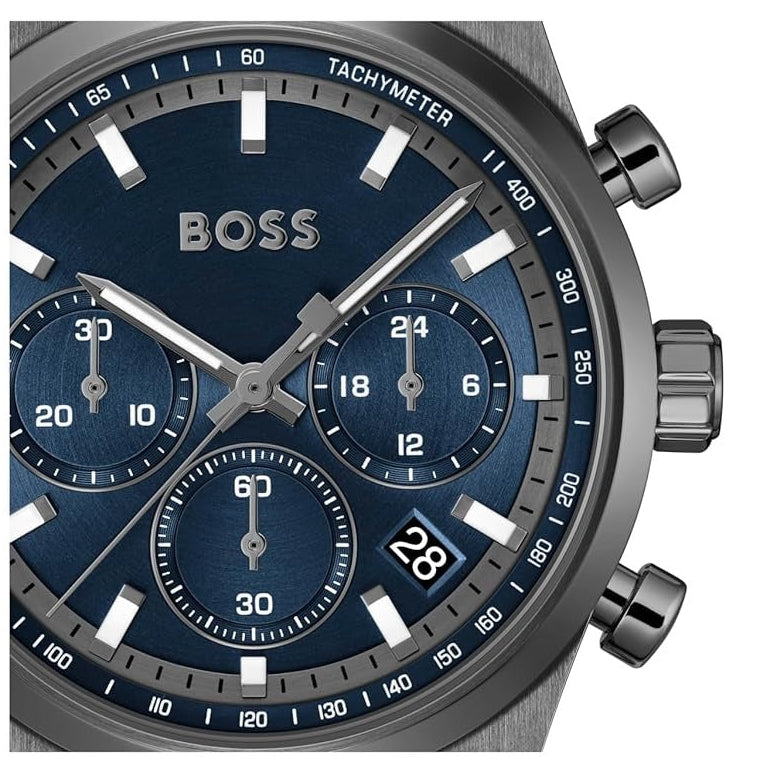 Hugo Boss Candor Chronograph Blue Dial Grey Steel Strap Watch for Men - 1514223