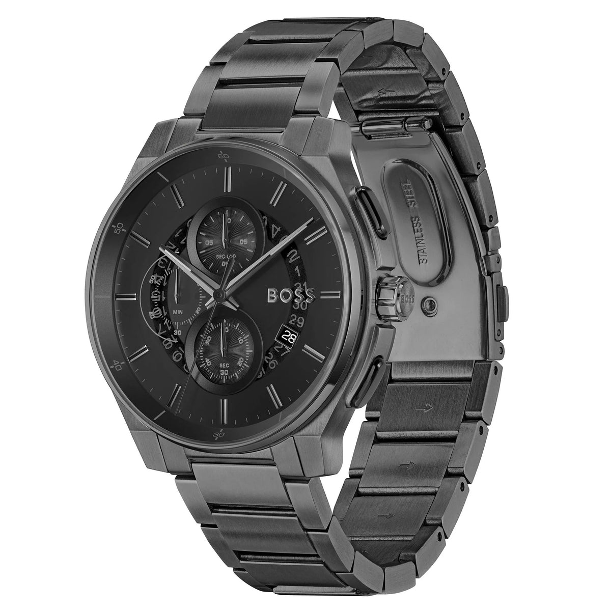 Hugo Boss Peak Chronograph Black Dial Black Steel Strap Watch for Men - 1514192