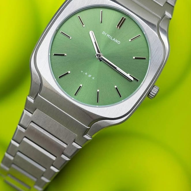 D1 Milano Square Eden Green Dial Silver Steel Strap Watch for Men - D1-SQBJ06