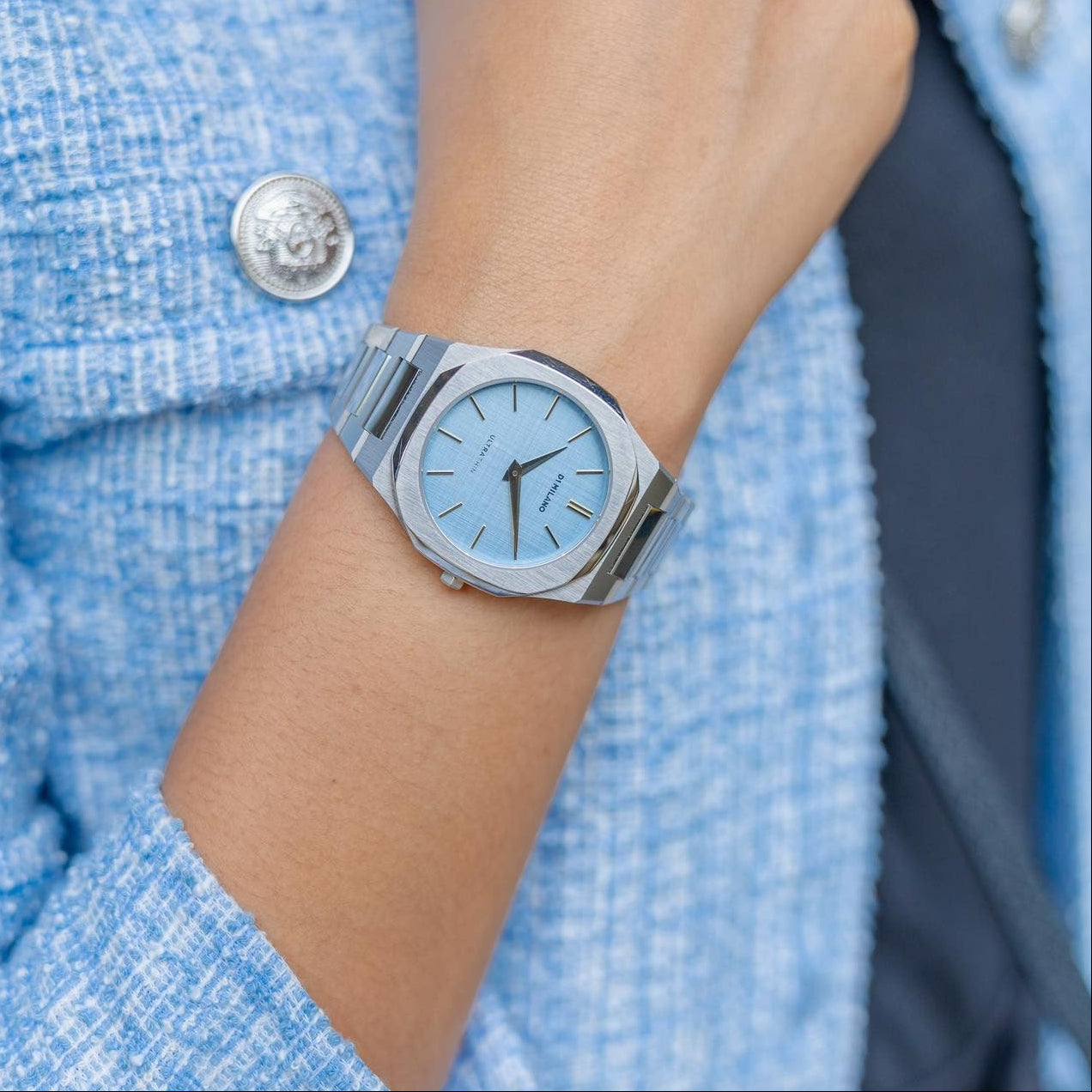 D1 Milano Ultra Thin Blue Dial Silver Steel Strap Watch for Women - D1-UTBL17