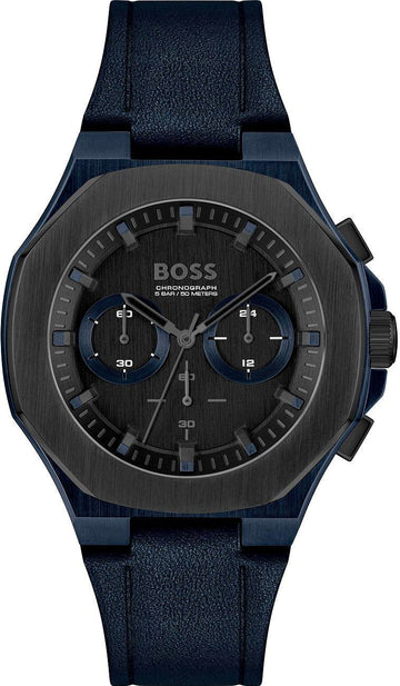 Hugo Boss Taper Chronograph Black Dial Blue Leather Strap Watch for Men - 1514086