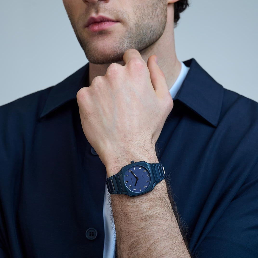 D1 Milano Square Galaxy Blue Dial Blue Steel Strap Watch for Men - D1-SQBJ09