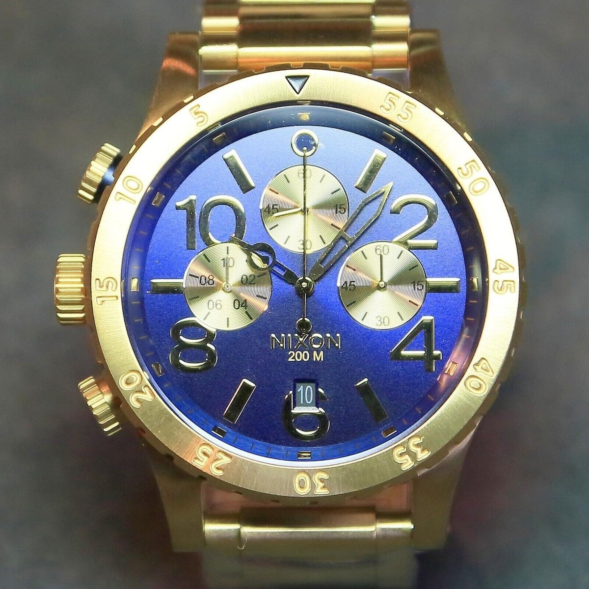 Nixon 48-20 Chrono Blue Dial Gold Steel Strap Watch for Men - A486-1922
