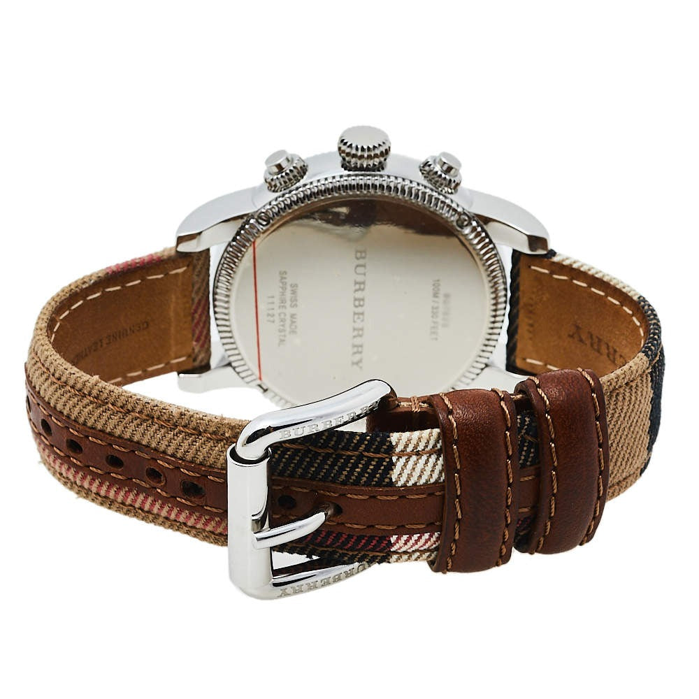Burberry Utilitarian Chronograph White Dial Tri Tone Leather Strap Watch for Women - BU7820