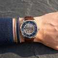 Hugo Boss Principle Skeleton Blue Dial Brown Leather Strap Watch for Men - 1514305