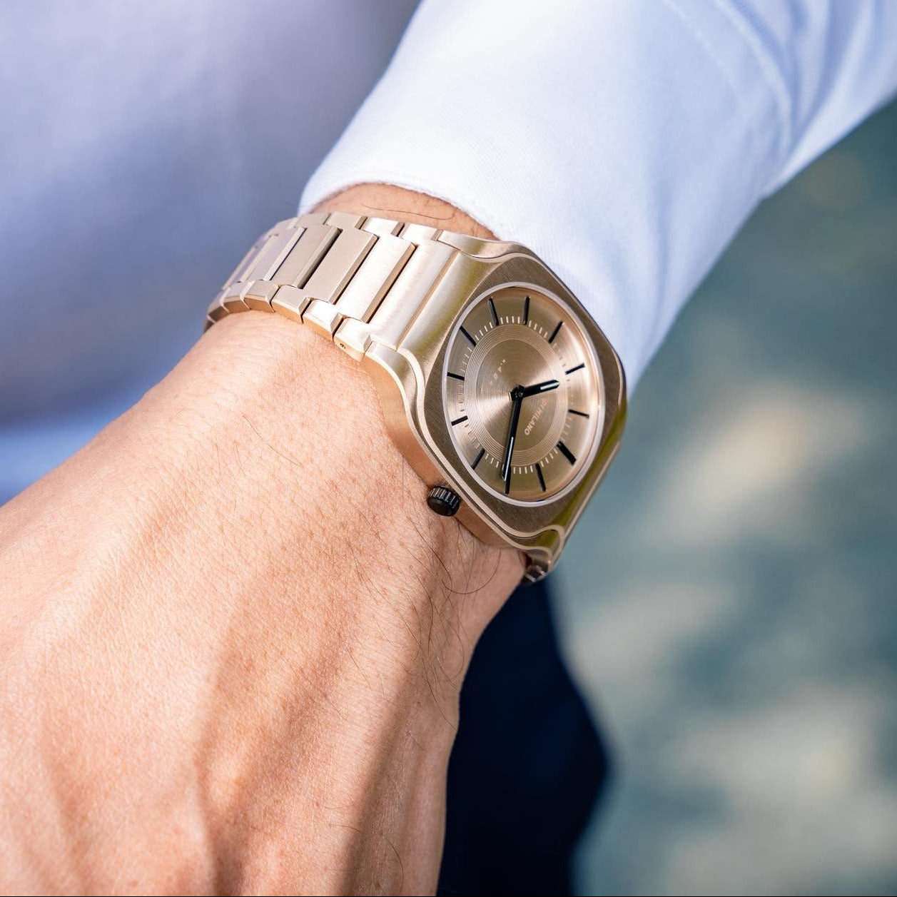 D1 Milano Square Champagne Gold Dial Gold Steel Strap Watch for Unisex - D1-SQBJ04