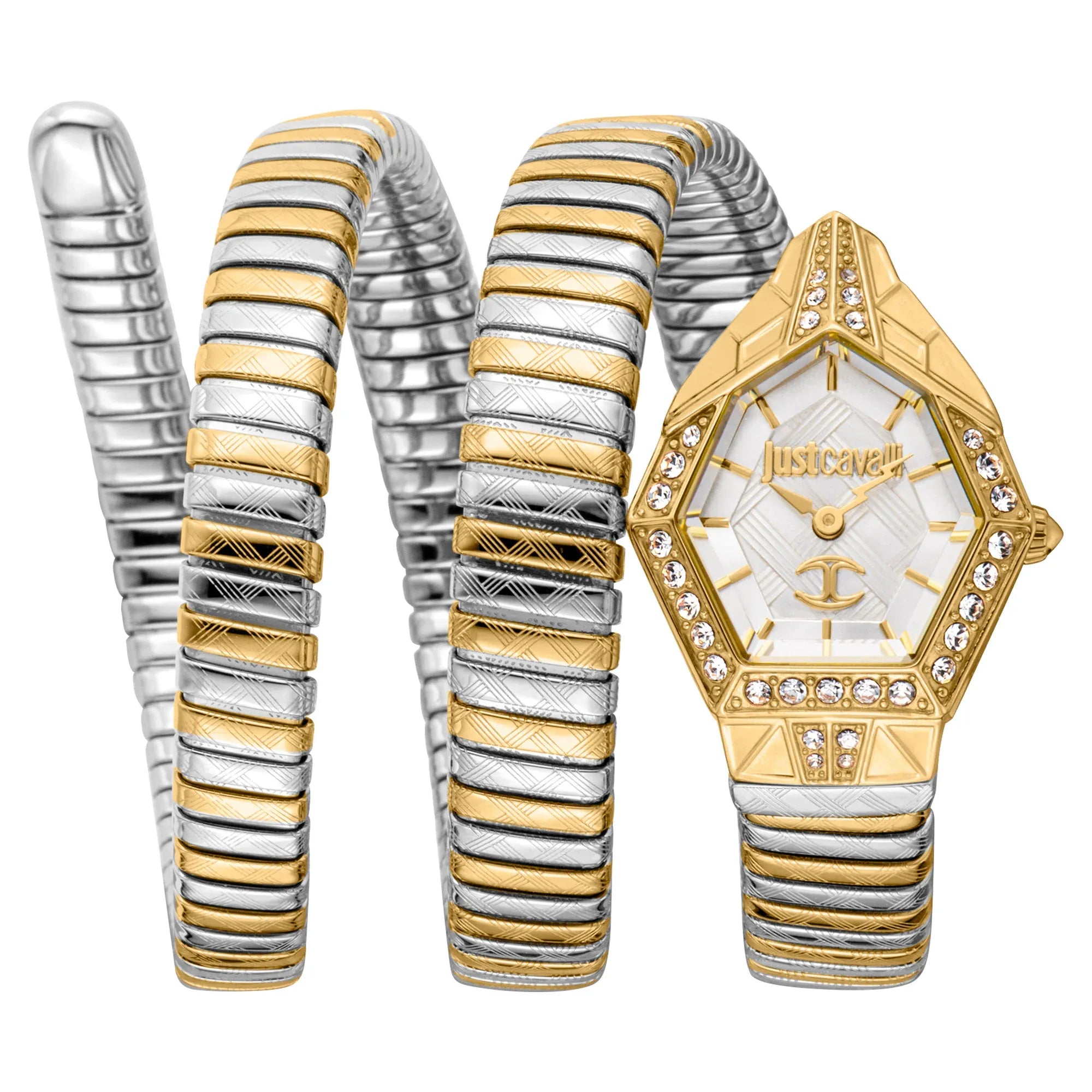 Just Cavalli Mesmerizing White Dial Two Tone Steel Strap Watch for Women - JC1L304M0055