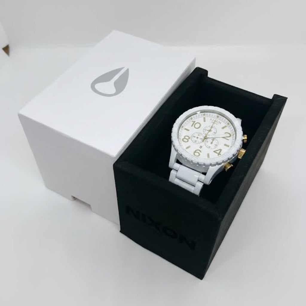 Nixon 51-30 Chronograph White Dial White Steel Strap Watch for Men - A083-1035