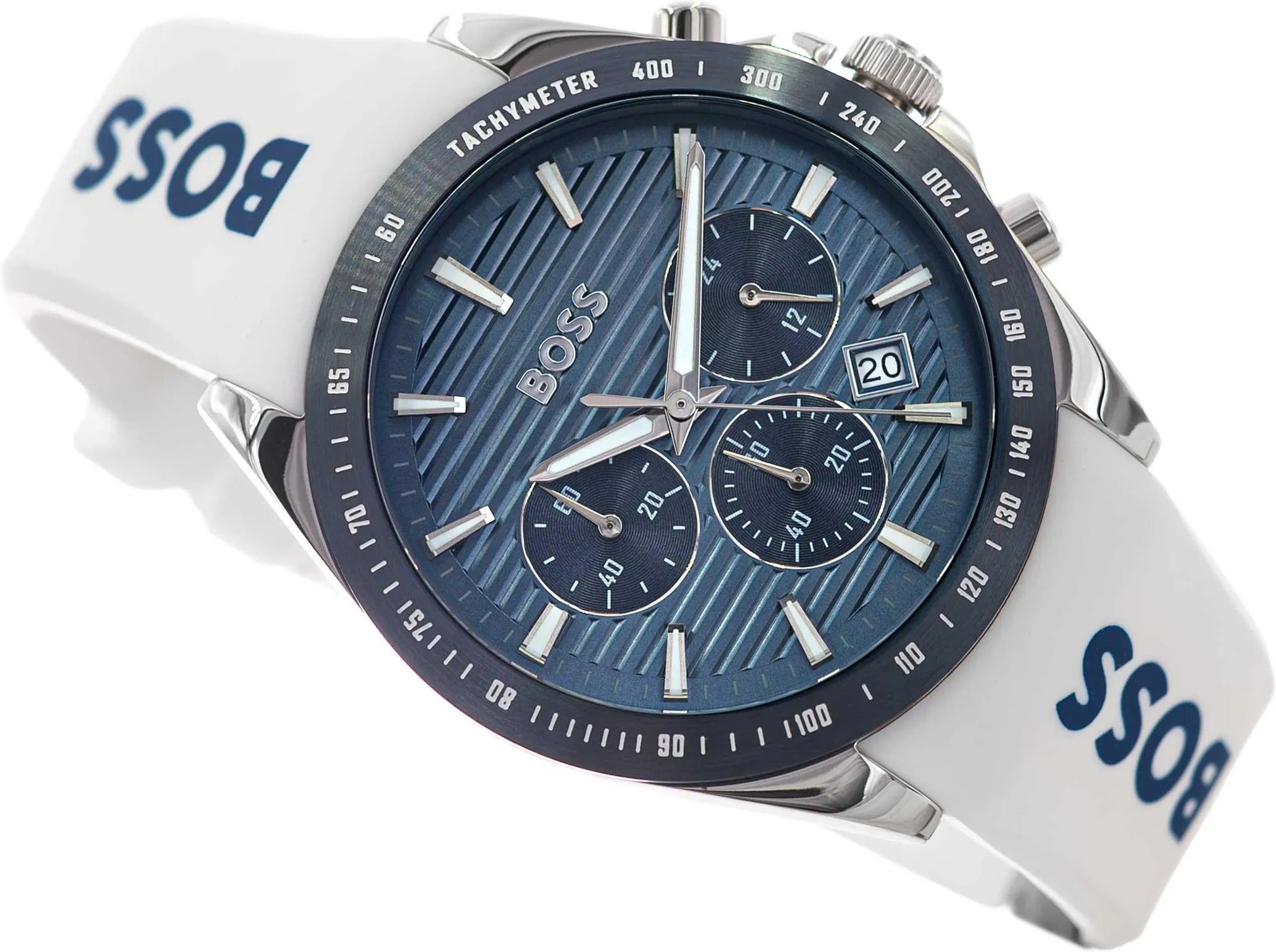 Hugo Boss Strike Chronograph Blue Dial White Rubber Strap Watch for Men - 1514238