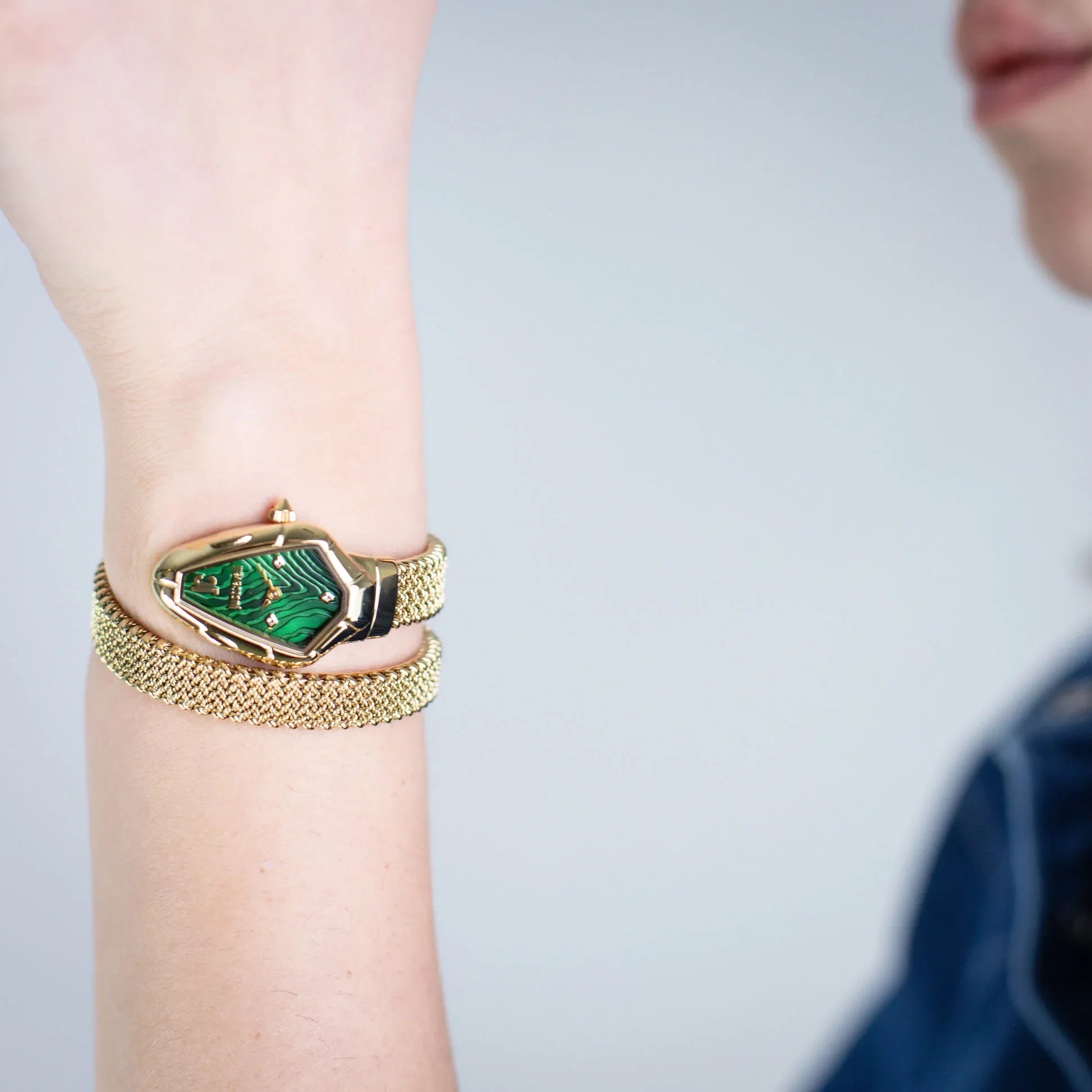 Just Cavalli Fiamma Green Dial Gold Steel Strap Watch for Women - JC1L426M0035