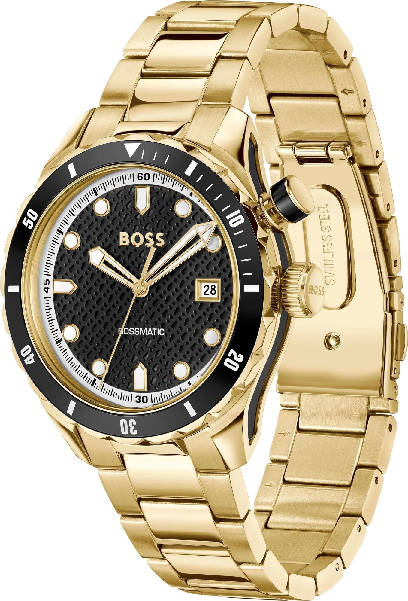 Hugo Boss Bossmatic Automatic Black Dial Gold Steel Strap Watch for Men - 1514180
