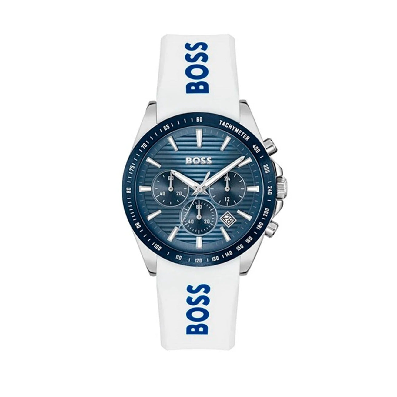 Hugo Boss Strike Chronograph Blue Dial White Rubber Strap Watch for Men - 1514238
