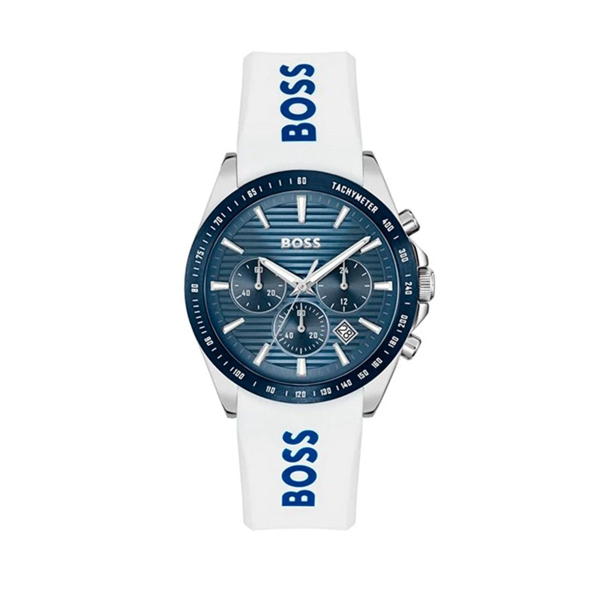 Hugo Boss Strike Chronograph Blue Dial White Rubber Strap Watch for Men - 1514238