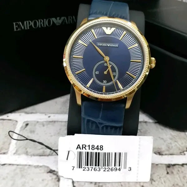 Emporio Armani Alpha Medium Blue Dial Blue Leather Strap Watch for Men - AR1848