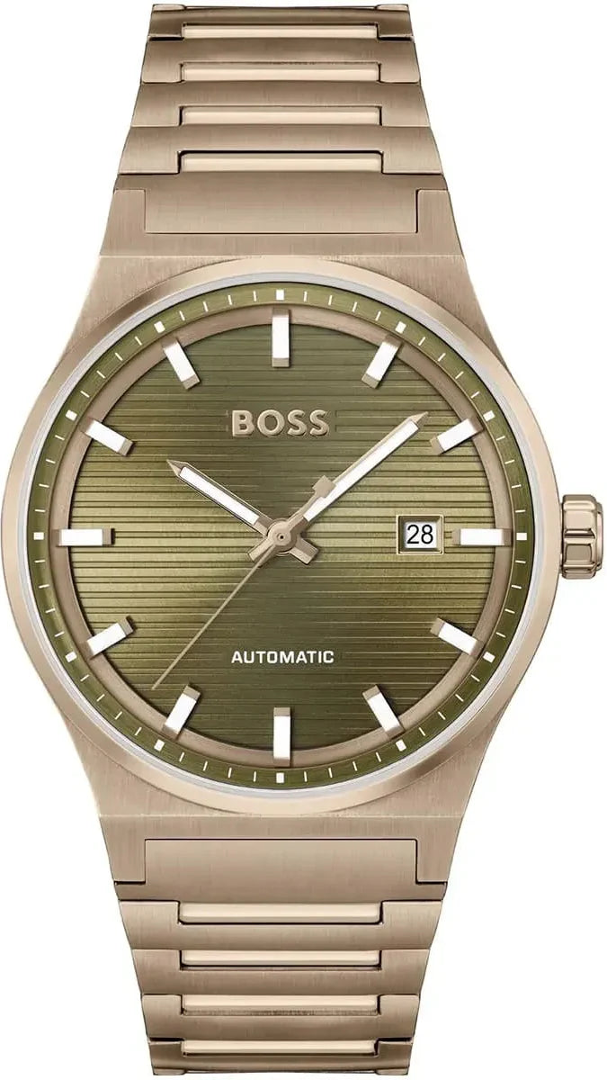 Hugo Boss Candor Automatic Olive Green Dial Brown Steel Strap Watch for Men - 1514184