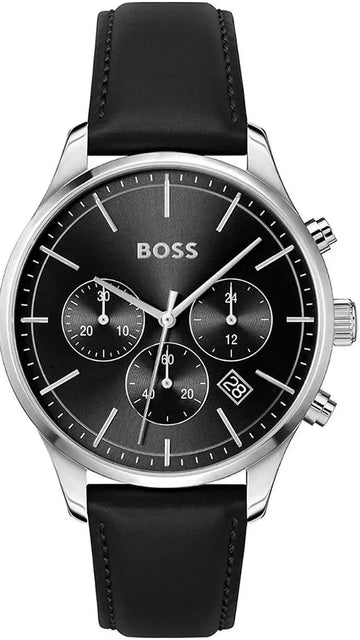 Hugo Boss Avery Chronograph Black Dial Black Leatherr Strap Watch for Men - 1514211