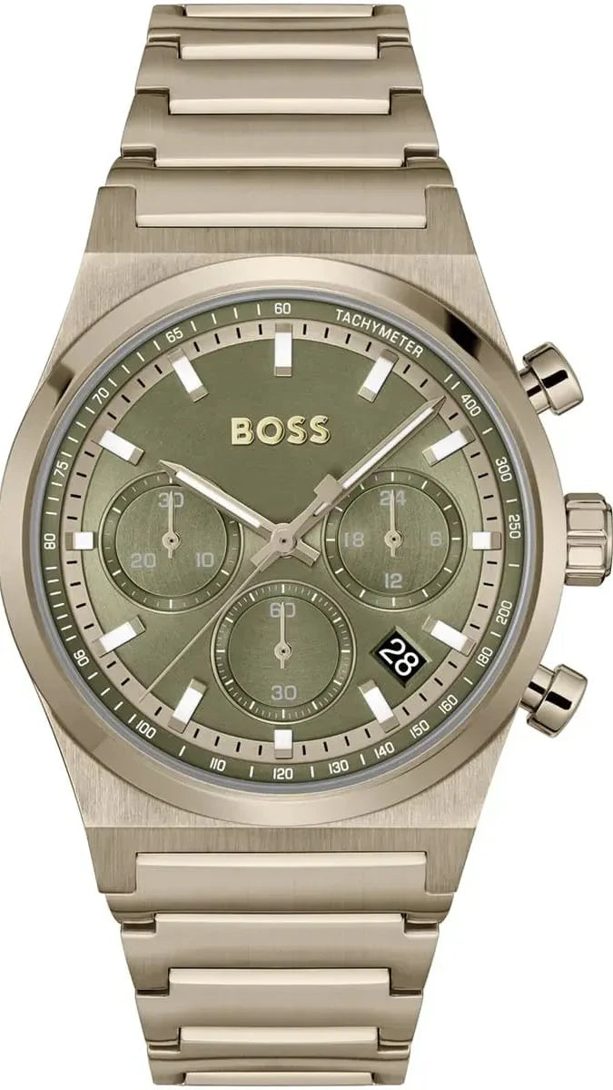 Hugo Boss Candor Chronograph Green Dial Brown Steel Strap Watch for Men - 1514222