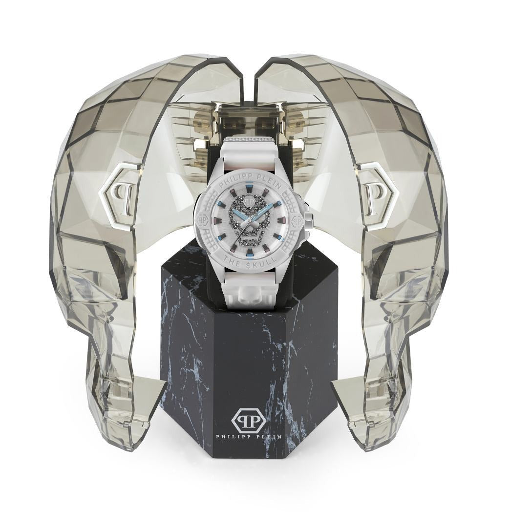 Philipp Plein The Skull White Dial White Silicone Strap Watch for Men - PWAAA1521