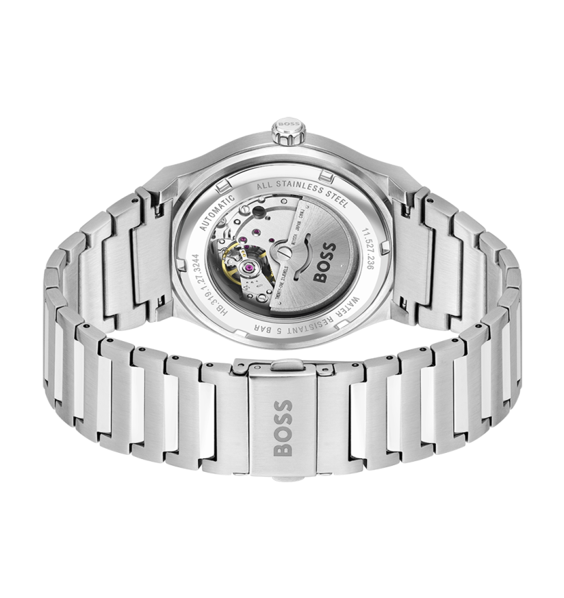 Hugo Boss Candor Automatic Ice Blue Dial Silver Steel Strap Watch for Men - 1514118