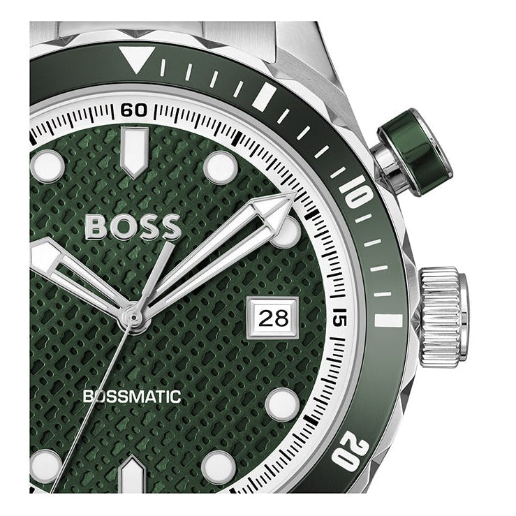 Hugo Boss Bossmatic Automatic Green Dial Silver Steel Strap Watch for Men - 1514178