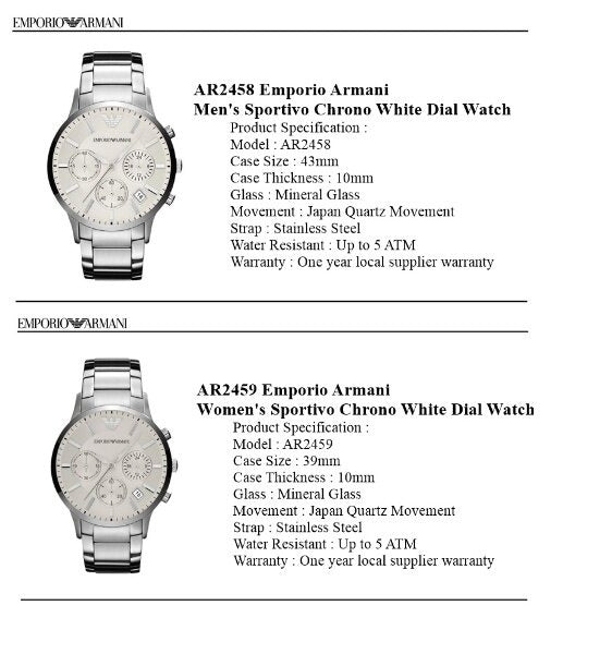 Emporio Armani Renato Chronograph White Dial Silver Steel Strap Watch for Women  - AR2459