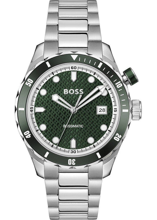 Hugo Boss Bossmatic Automatic Green Dial Silver Steel Strap Watch for Men - 1514178