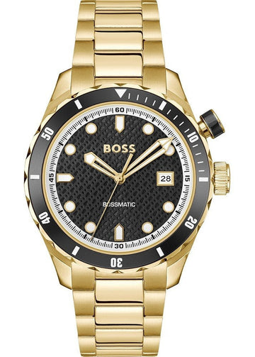 Hugo Boss Bossmatic Automatic Black Dial Gold Steel Strap Watch for Men - 1514180