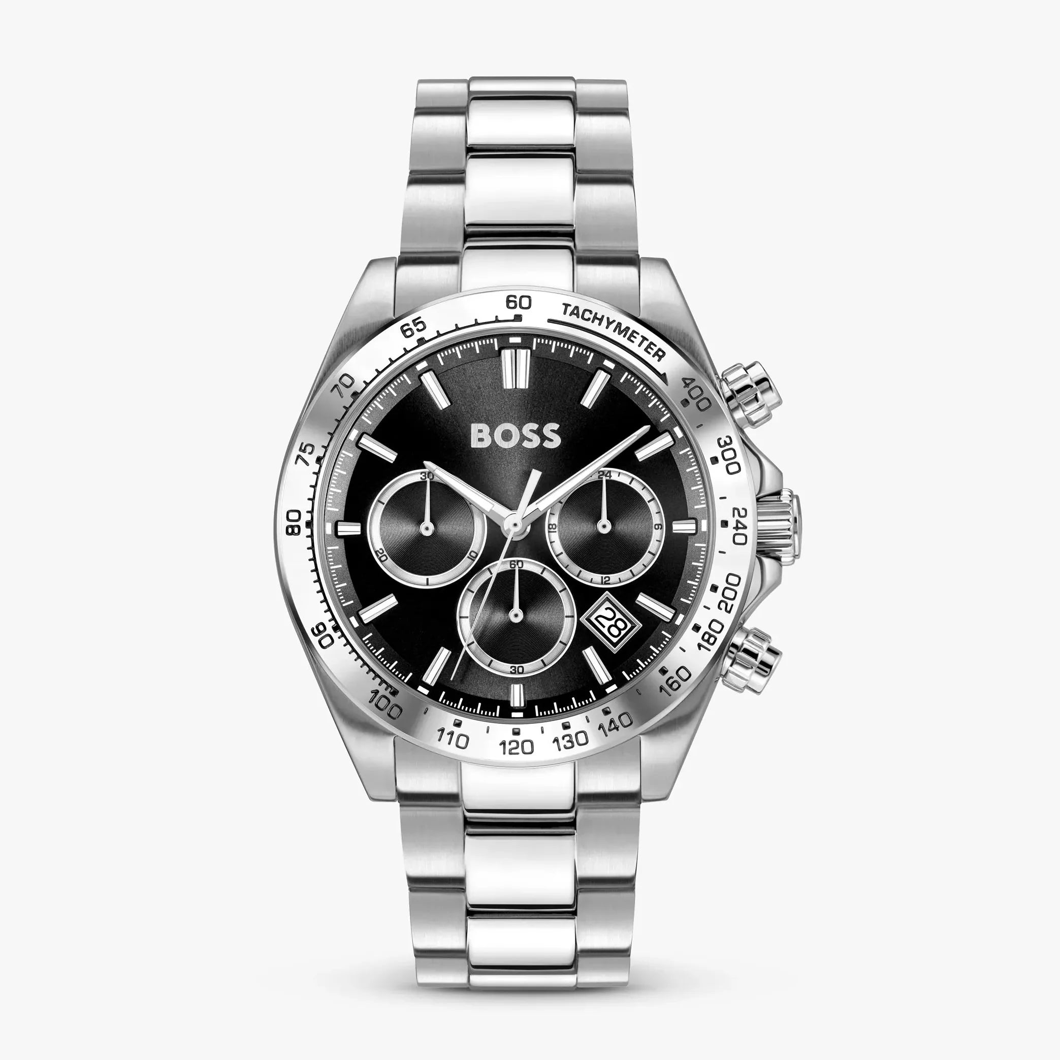 Hugo Boss Hero 2.0 Chronograph Black Dial Silver Steel Strap Watch for Men - 1514267