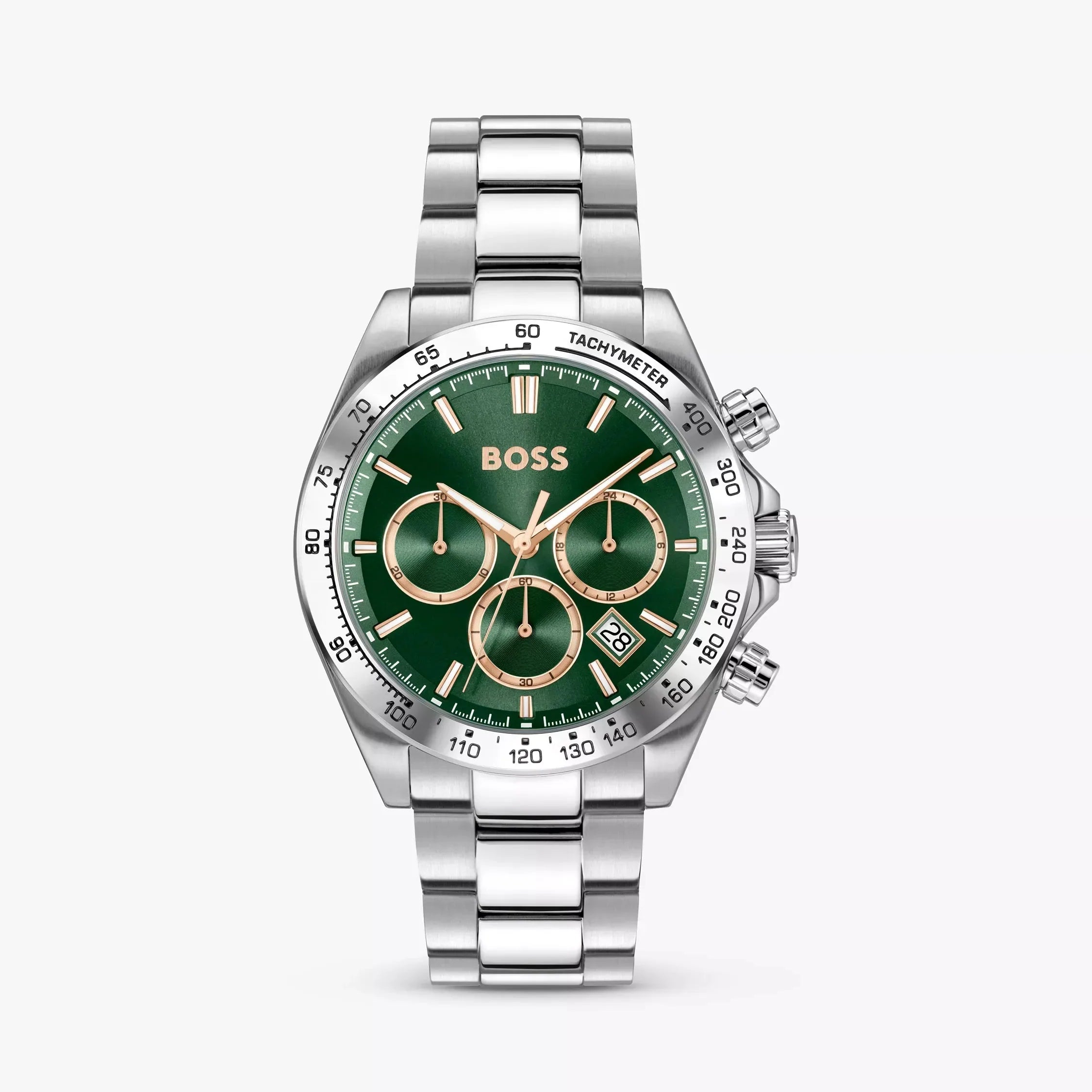 Hugo Boss Hero 2.0 Chronograph Green Dial Silver Steel Strap Watch for Men - 1514268
