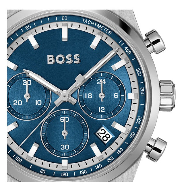 Hugo Boss Candor Chronograph Blue Dial Silver Steel Strap Watch for Men - 1514250