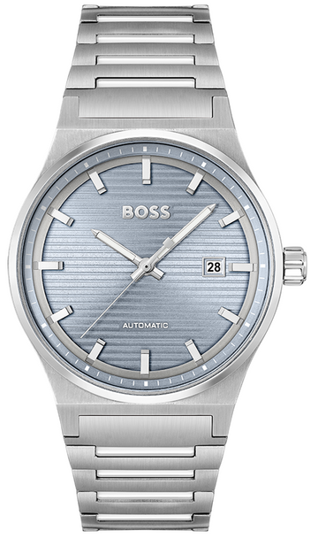 Hugo Boss Candor Automatic Ice Blue Dial Silver Steel Strap Watch for Men - 1514118