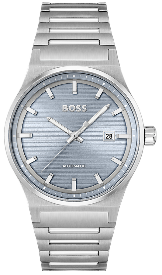 Hugo Boss Candor Automatic Ice Blue Dial Silver Steel Strap Watch for Men - 1514118
