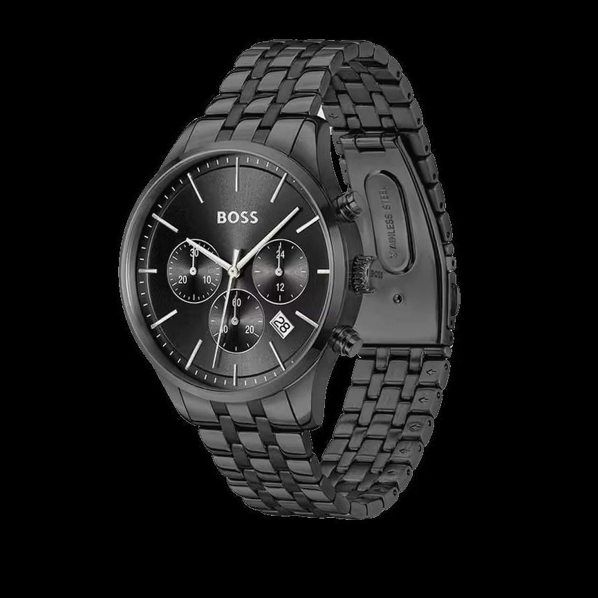 Hugo Boss Avery Chronograph Black Dial Black Steel Strap Watch for Men - 1514256