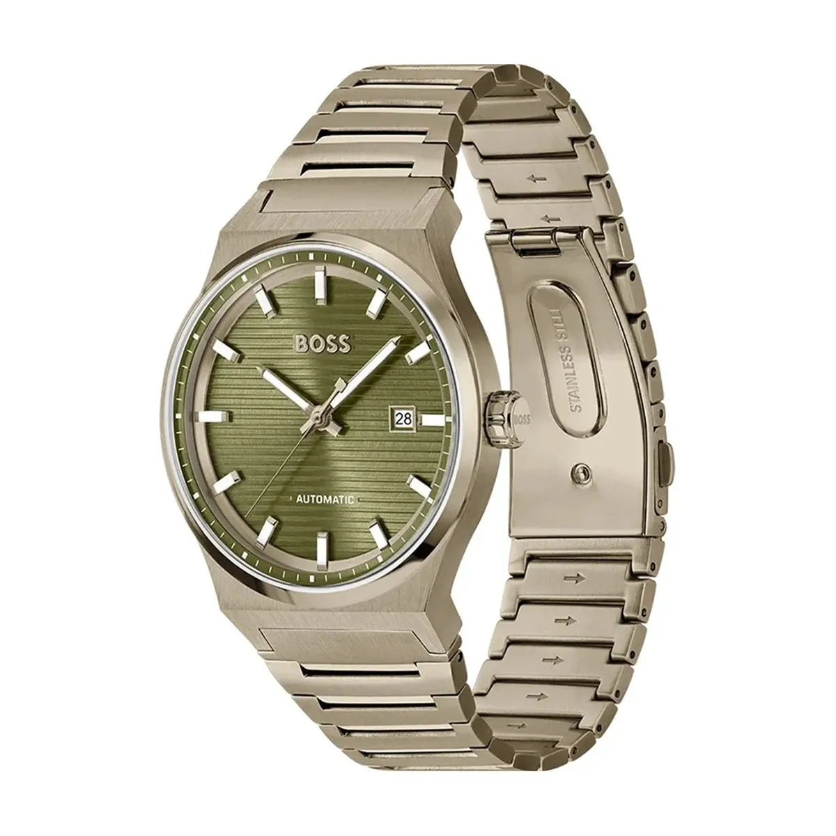 Hugo Boss Candor Automatic Olive Green Dial Brown Steel Strap Watch for Men - 1514184
