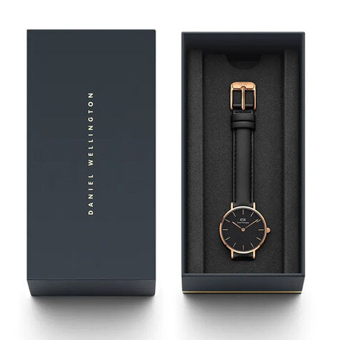 Daniel Wellington Classic Petite Sheffield Black Dial Black Leather Strap Watch For Women - DW00100224