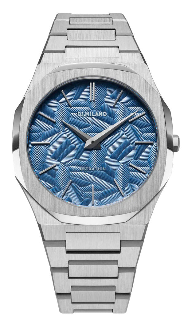 D1 Milano Ultra Thin Olympic Blue Dial Silver Steel Strap Watch for Men - D1-UTBJ35