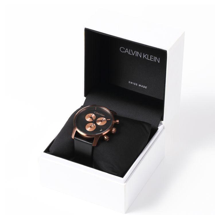 Calvin Klein City Chronograph Black Dial Black Leather Strap Watch for Men - K2G17TC1