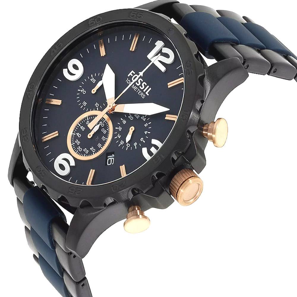 Fossil Nate Chronograph Blue Dial Two Tone Steel Strap Watch for Men - JR1494