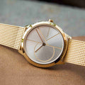 Calvin Klein Minimal Silver Dial Gold Mesh Bracelet Watch for Women - K3M22526