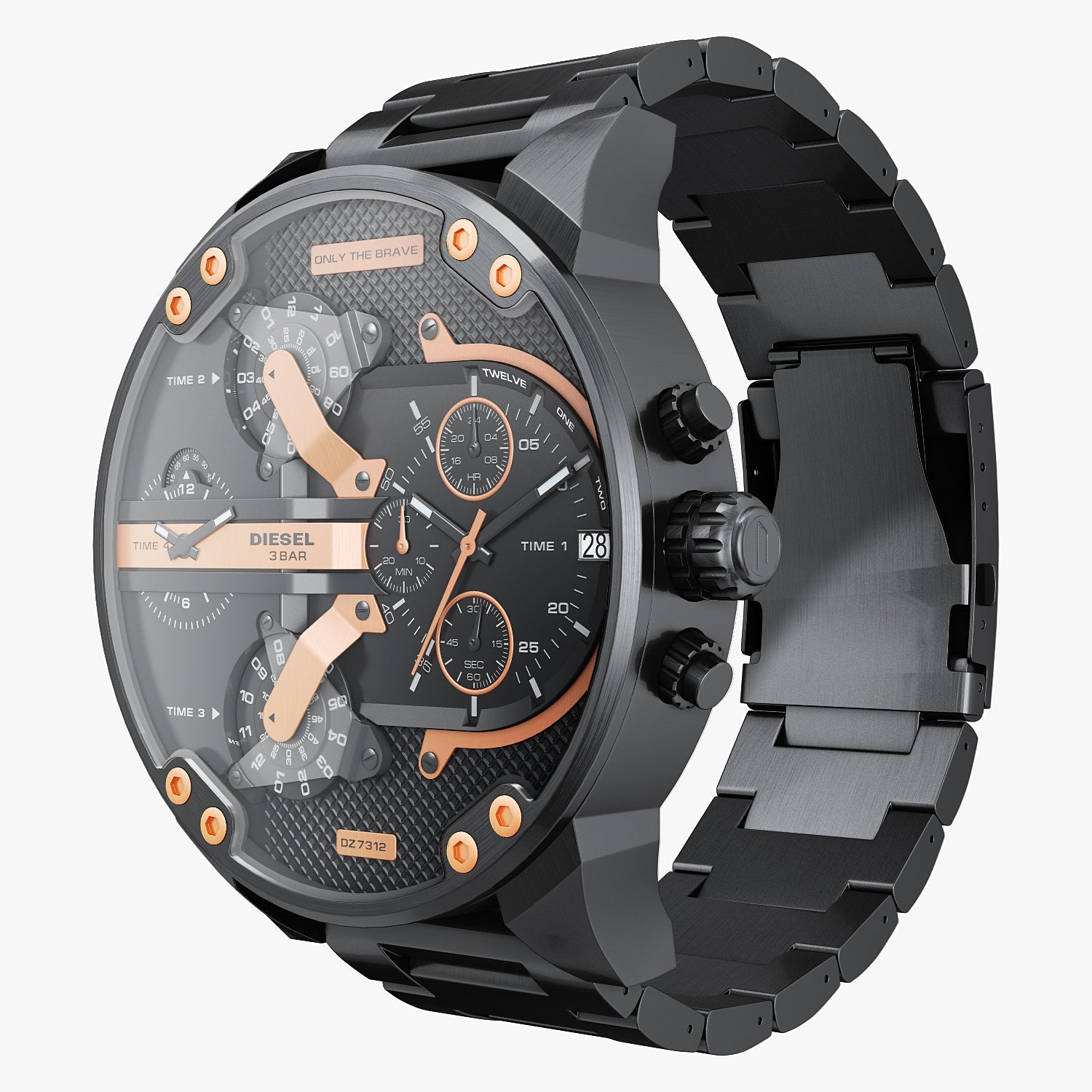 Diesel Big Daddy Chronograph Black Dial Black Steel Strap Watch For Men - DZ7312