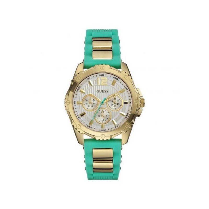 Guess Intrepid 2 Silver Dial Two Tone Rubber Strap Watch For Women - W0325L4