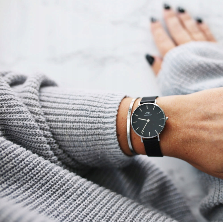Daniel Wellington Petite Ashfield Black Dial Black Mesh Strap Watch For Women - DW00100202