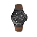 Guess Rigor Analog Black Dial Brown Leather Strap Watch For Men - W0040G8