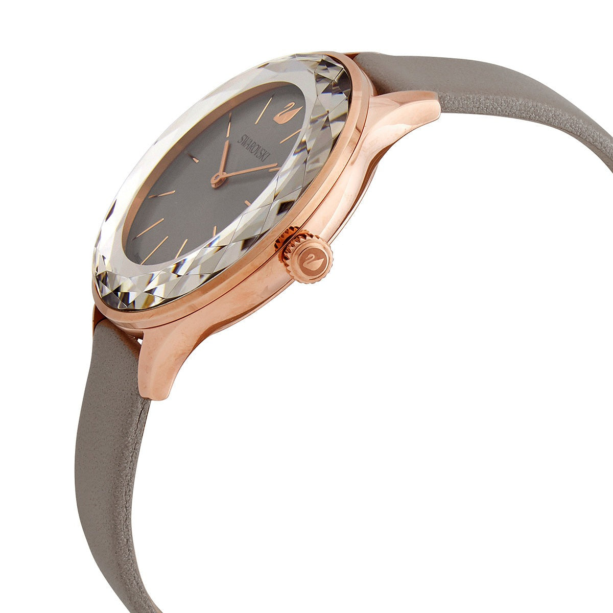 Swarovski Octea Nova Grey Dial Grey Leather Strap Watch for Women - 5295326