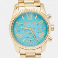 Michael Kors Lexington Chronograph Blue Dial Gold Steel Strap Watch For Women - MK7216