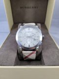 Burberry The City Smoke Dial Checked Brown Leather Strap Watch for Men - BU9358