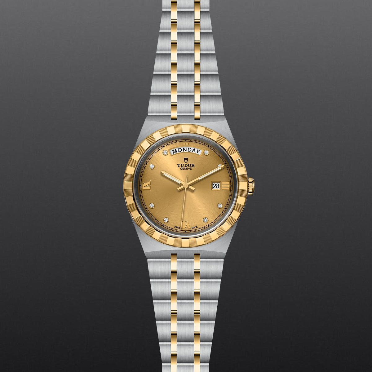 Tudor Royal Automatic Diamonds Gold Dial Two Tone Steel Strap Watch for Men - M28603-0006
